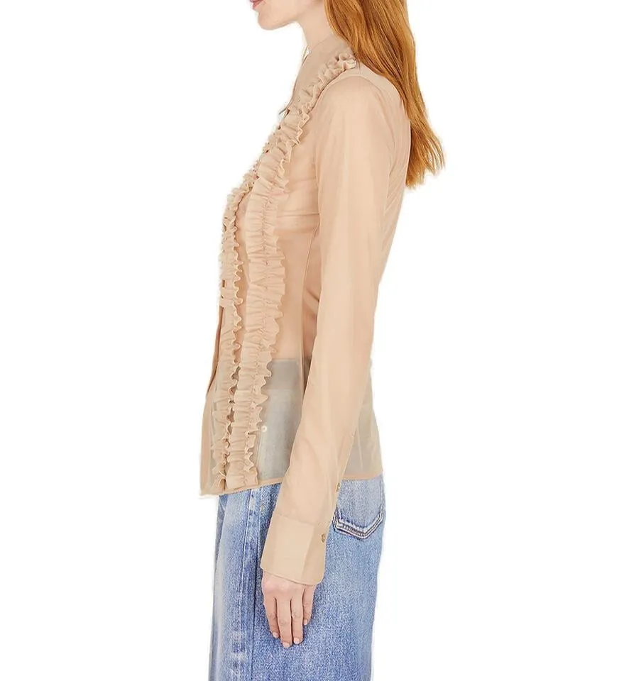 Acne Studios Ruffle Detailed Semi-Sheer Shirt