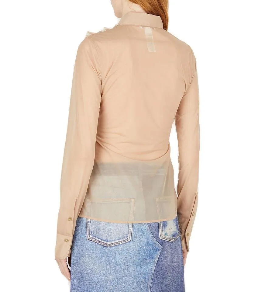 Acne Studios Ruffle Detailed Semi-Sheer Shirt