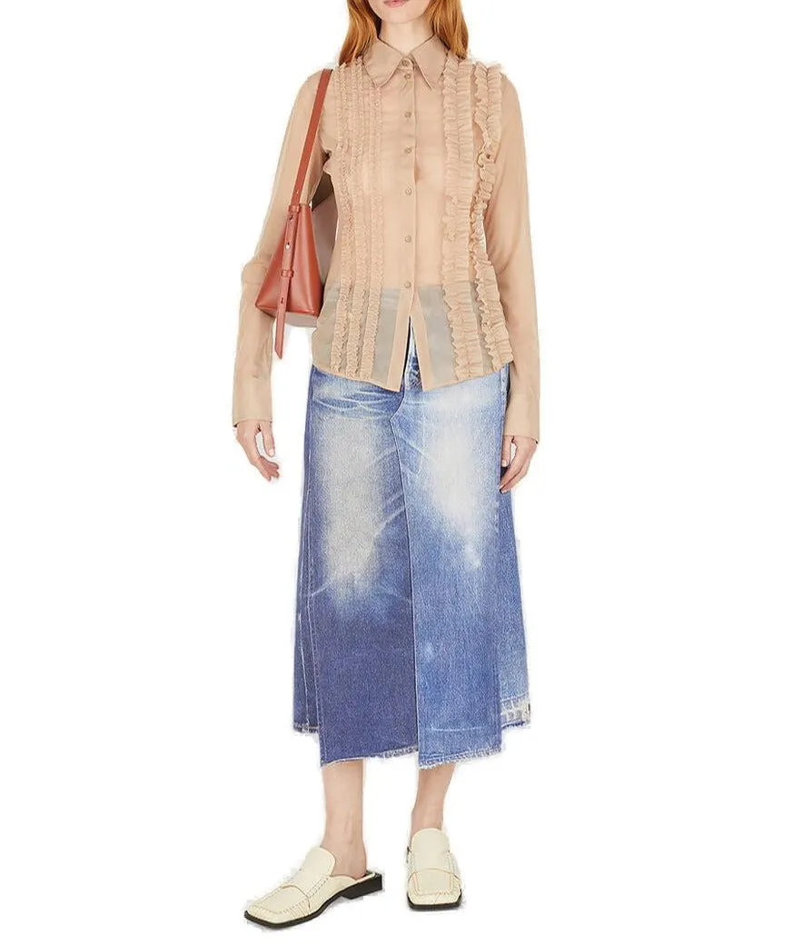 Acne Studios Ruffle Detailed Semi-Sheer Shirt