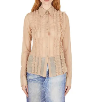Acne Studios Ruffle Detailed Semi-Sheer Shirt