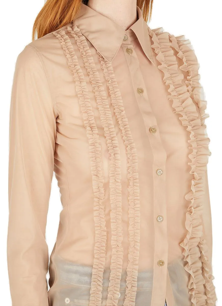 Acne Studios Ruffle Detailed Semi-Sheer Shirt