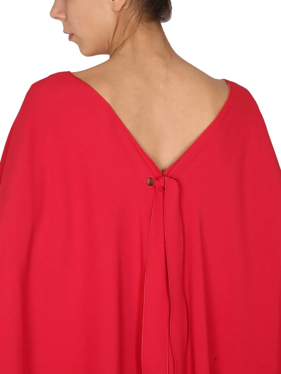 Alberta Ferretti Draped-Sleeve Crewneck Dress