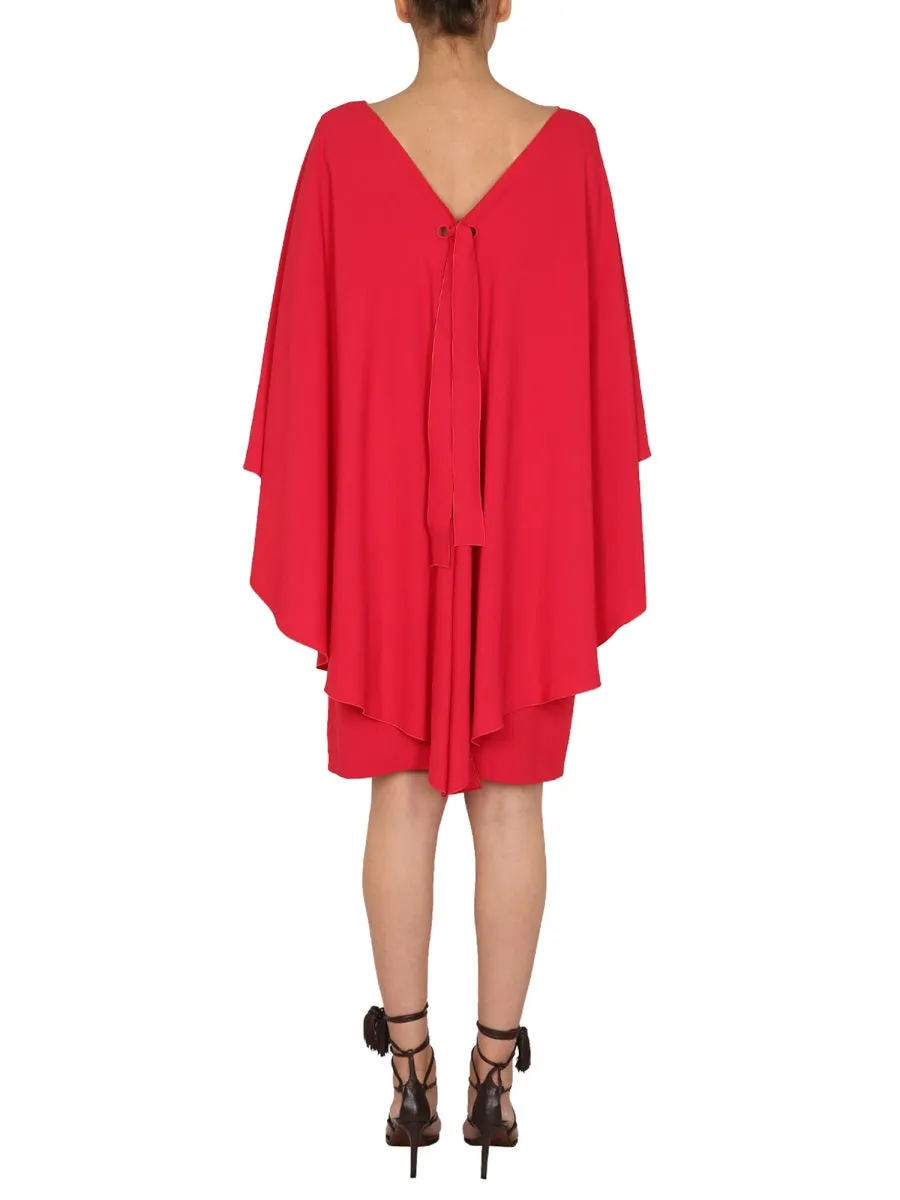 Alberta Ferretti Draped-Sleeve Crewneck Dress