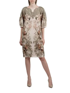 Alberta Ferretti Floral Print Macram Detail Dress