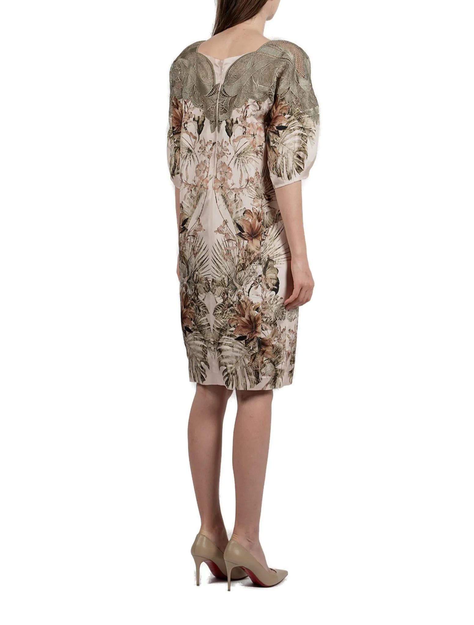 Alberta Ferretti Floral Print Macram Detail Dress