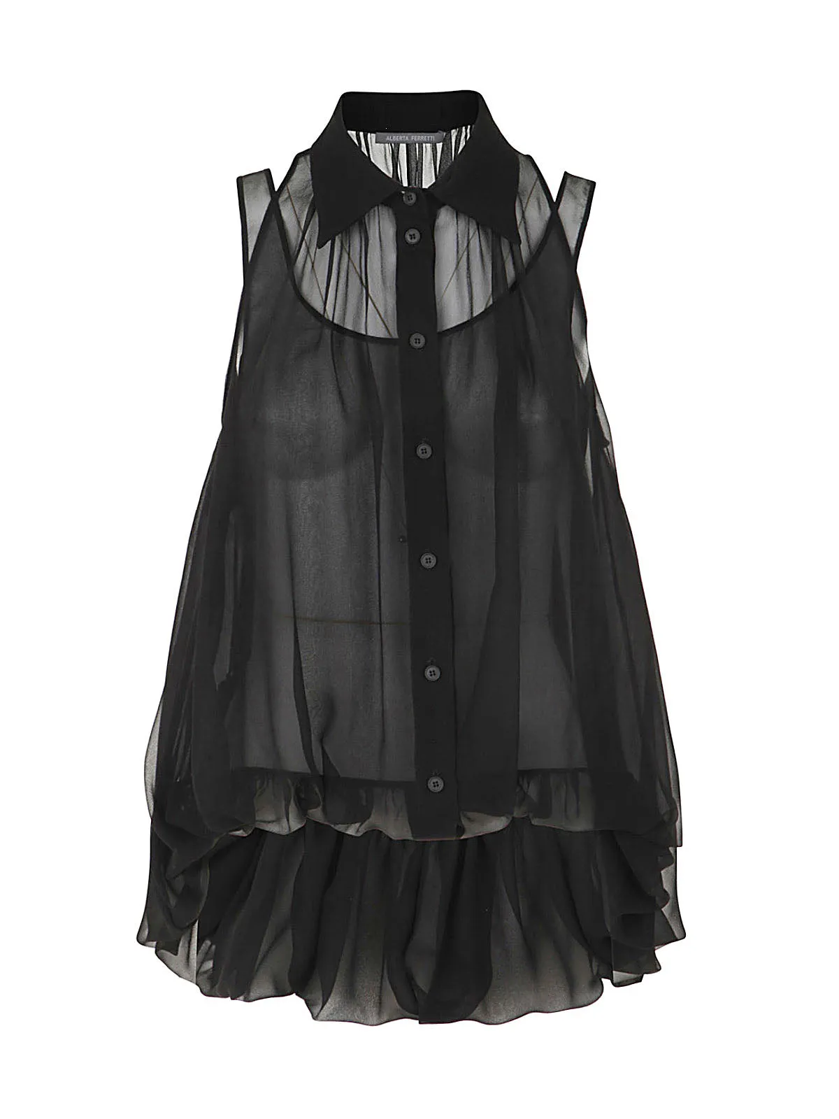 Alberta Ferretti Ruffle Trim Sleeveless Shirt