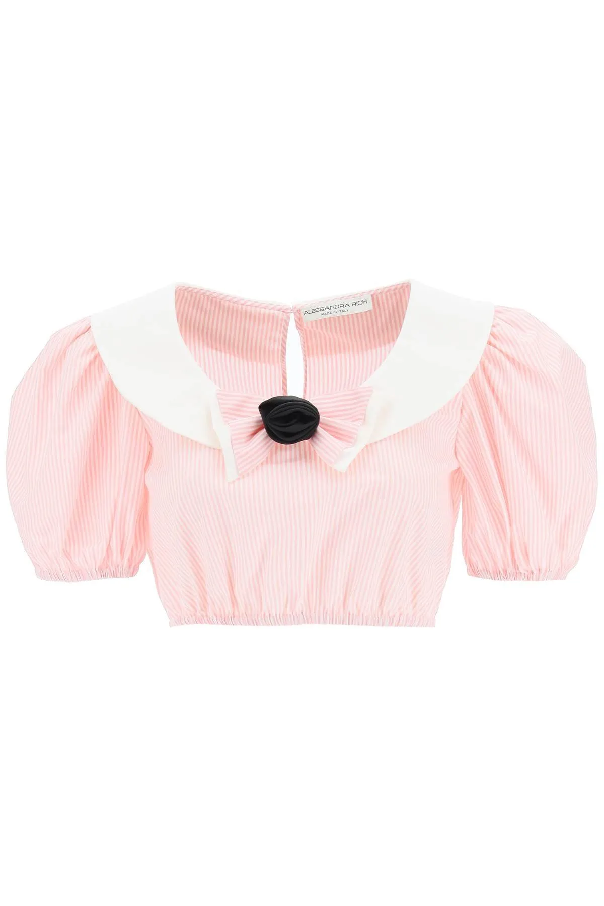 Alessandra Rich Bow Detailed Striped Cropped Top