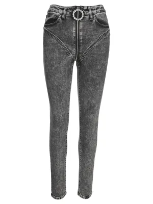 Alessandra Rich Crystal-Buckle Skinny Jeans