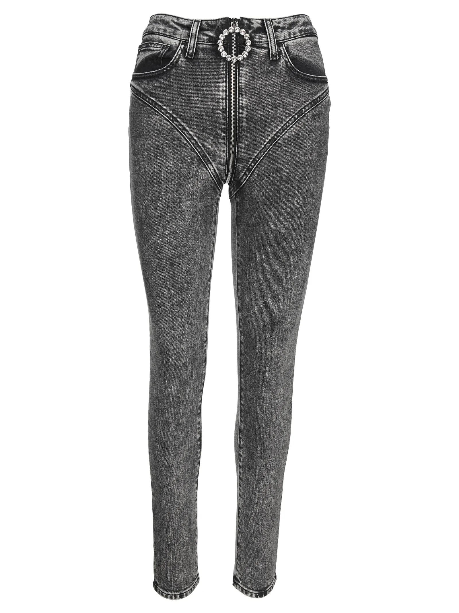 Alessandra Rich Crystal-Buckle Skinny Jeans