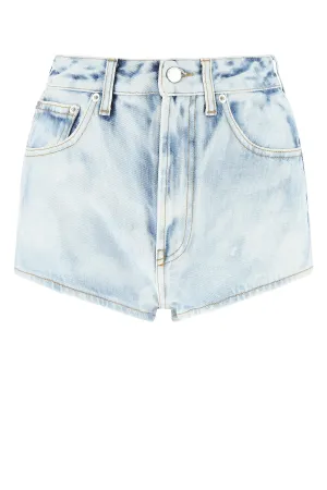 Alessandra Rich Logo Patch Bleached Denim Shorts