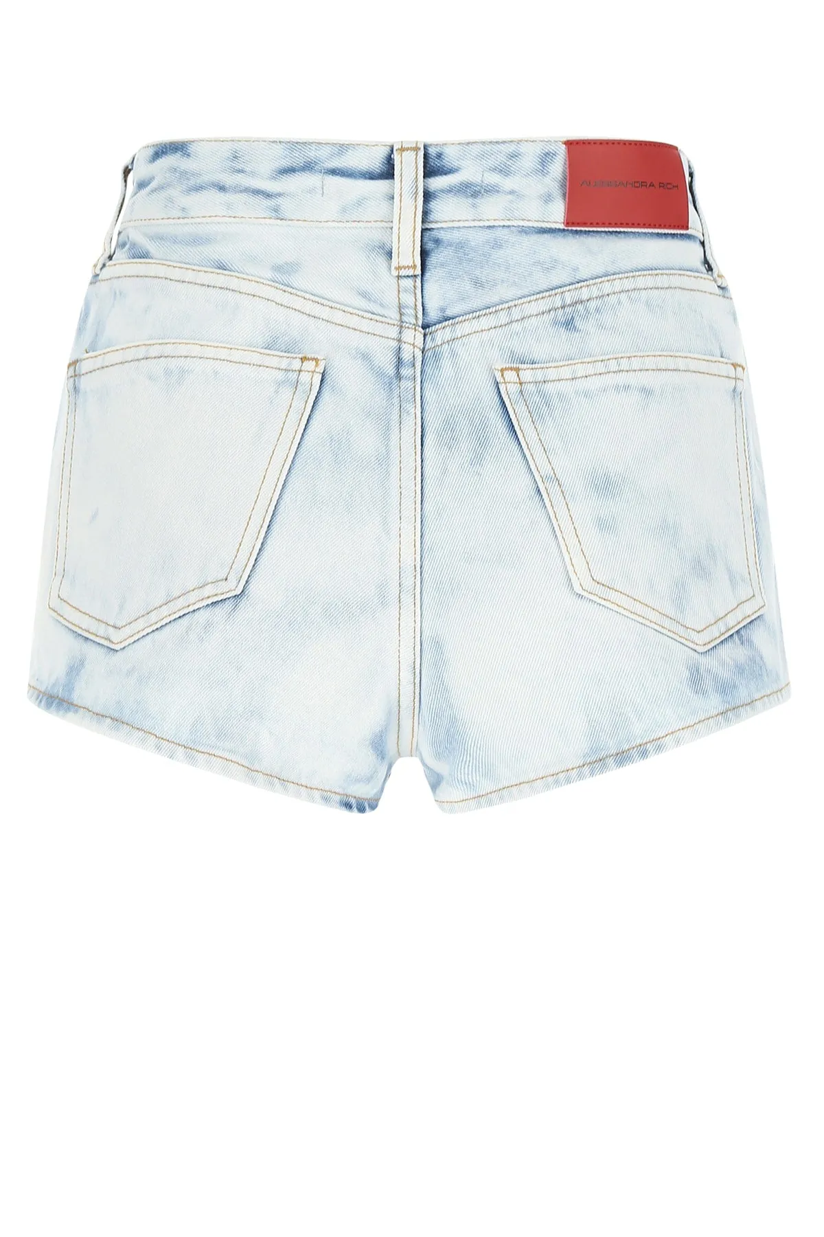 Alessandra Rich Logo Patch Bleached Denim Shorts
