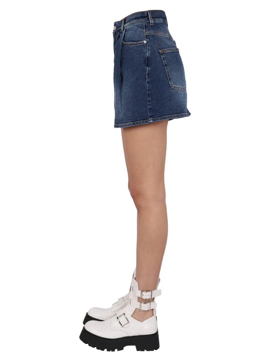 Alexander McQueen High-Waist Washed Denim Shorts
