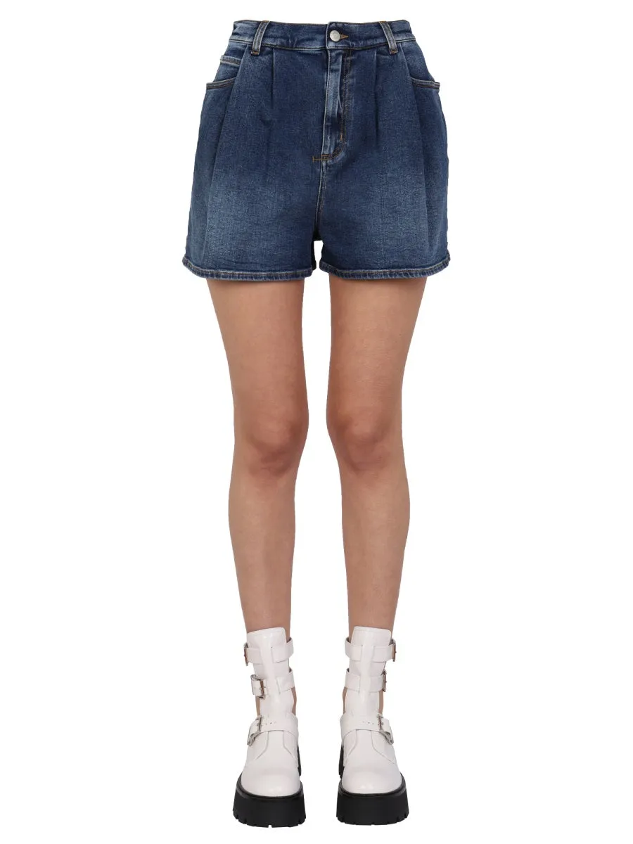 Alexander McQueen High-Waist Washed Denim Shorts