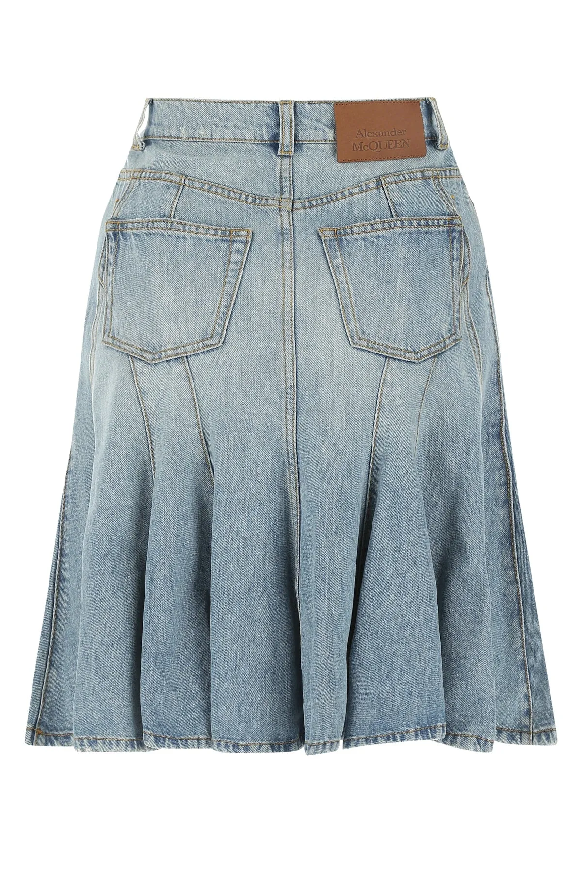 Alexander McQueen Pleated Denim Midi Skirt