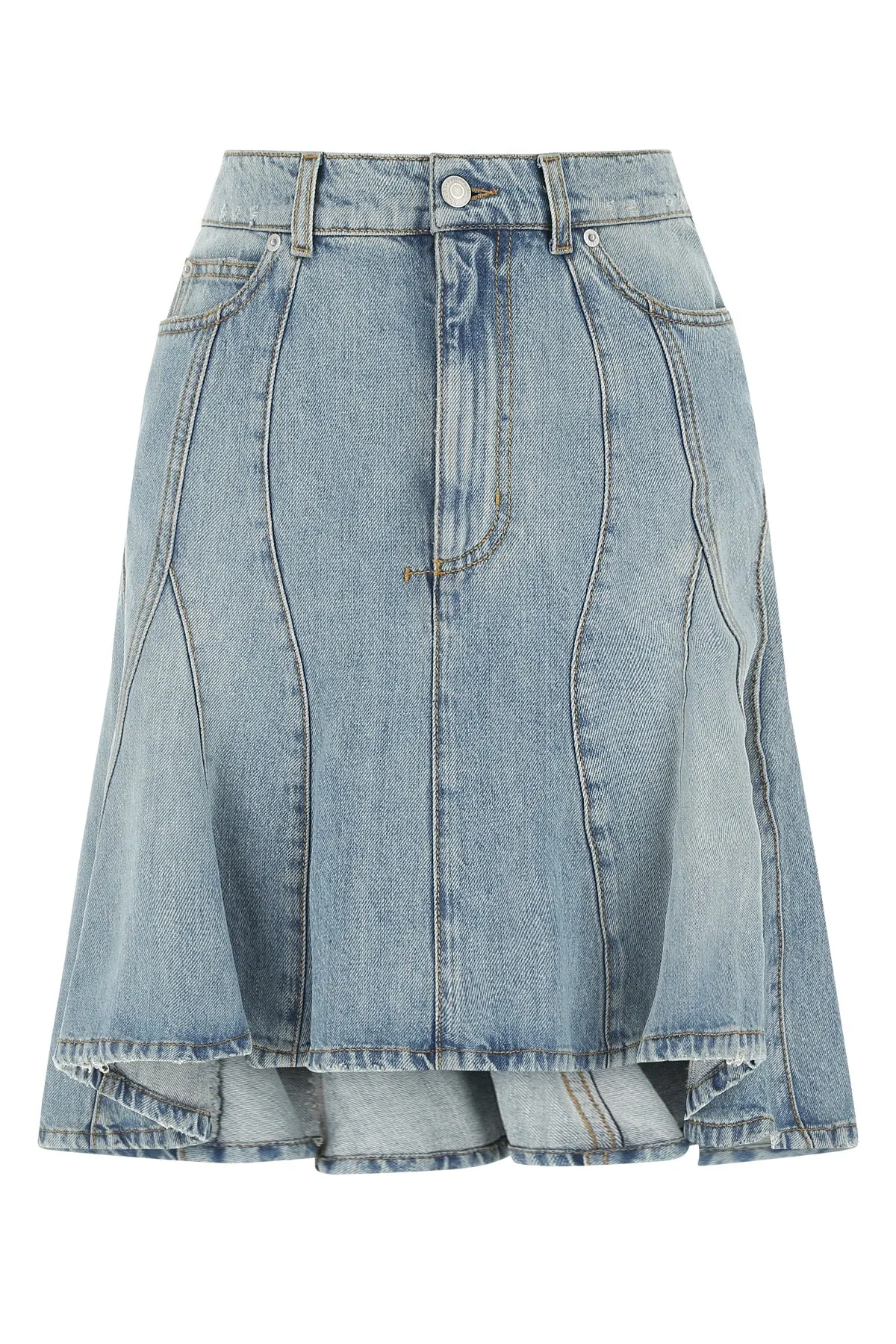 Alexander McQueen Pleated Denim Midi Skirt
