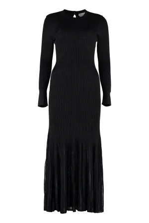 Alexander McQueen Pleated Long Sleeve Knit Dress