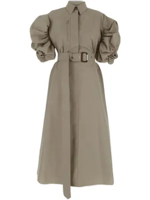 Alexander McQueen Puff Sleeved Flared Midi Shirt Dress