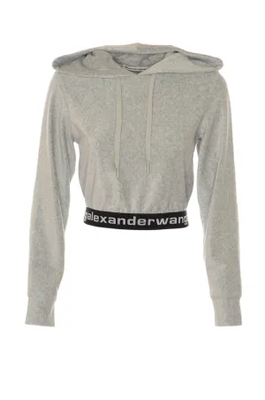 Alexander Wang Logo Cropped Corduroy Hoodie