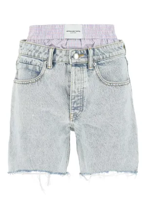 Alexander Wang Panelled Logo Patch Denim Shorts