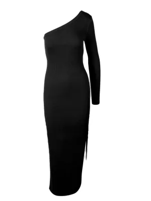 AMI One-Shoulder Ribbed Knit Maxi Dress