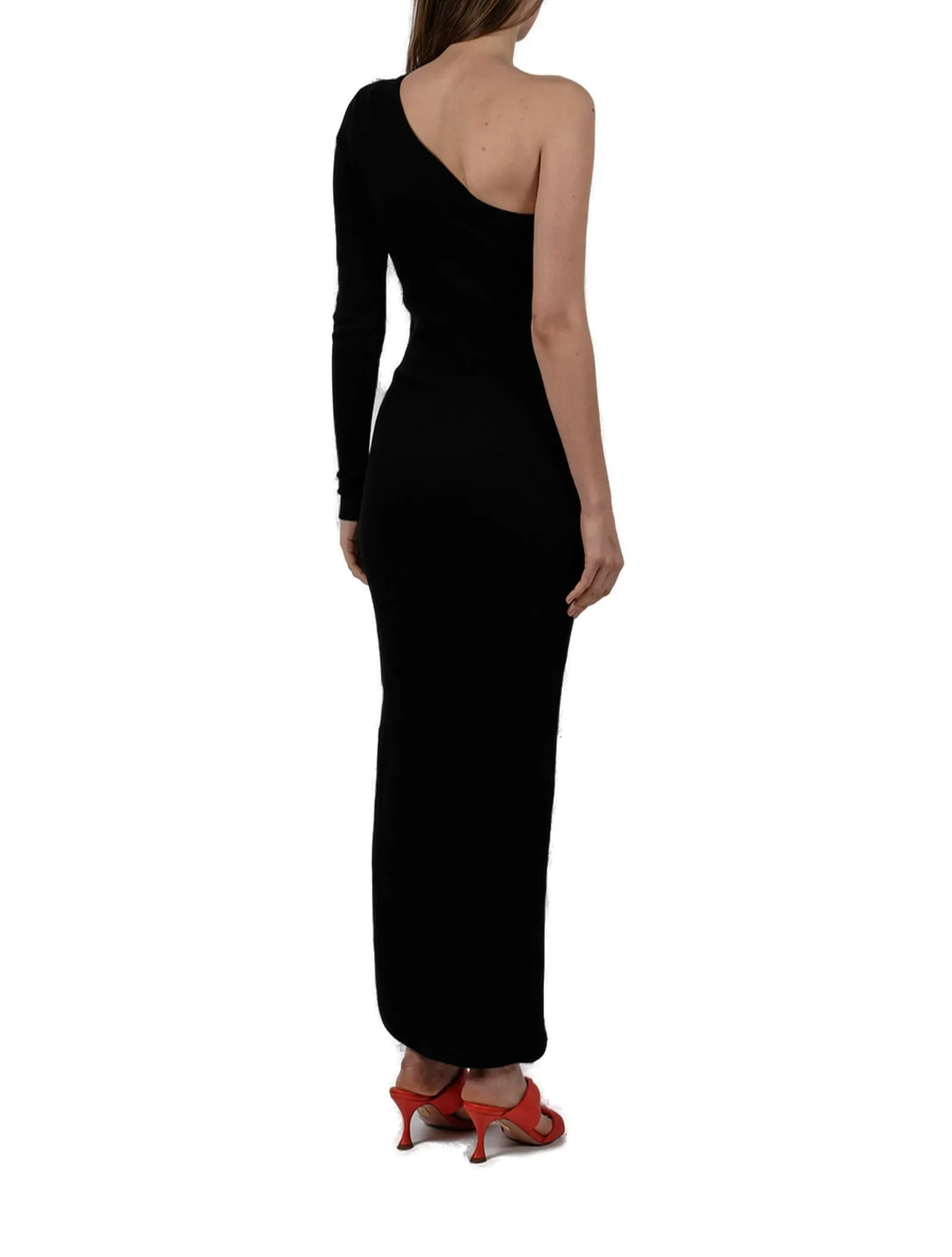 AMI One-Shoulder Ribbed Knit Maxi Dress