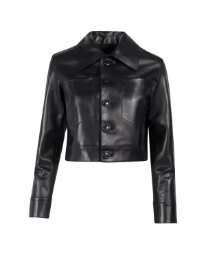 AMI Pocket Patched Buttoned Leather Jacket