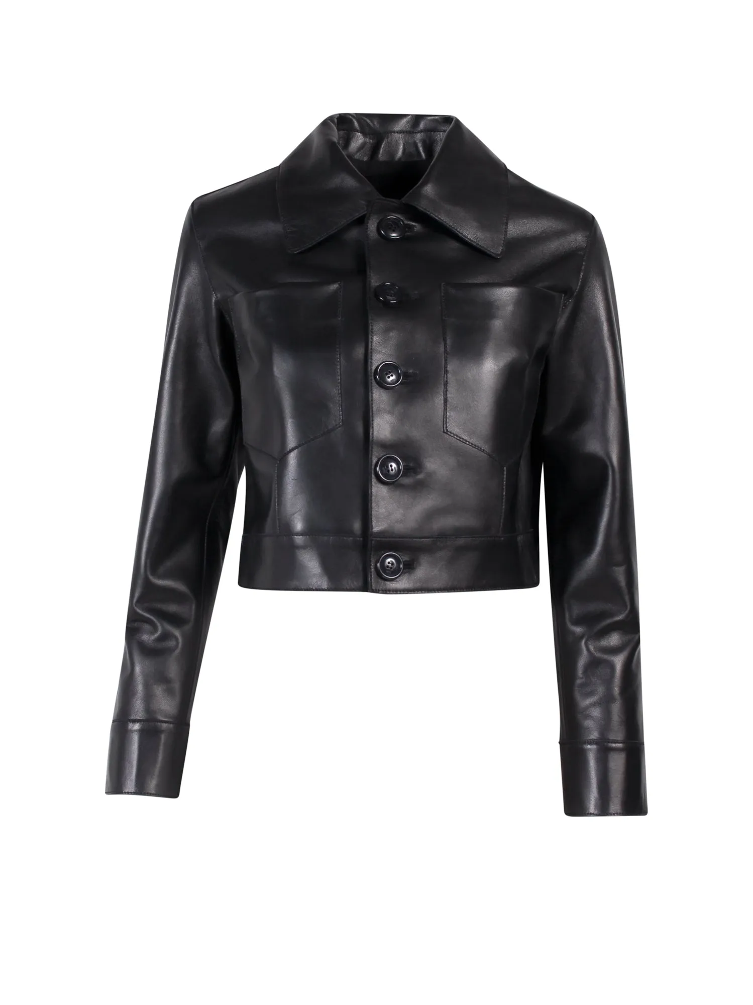 AMI Pocket Patched Buttoned Leather Jacket
