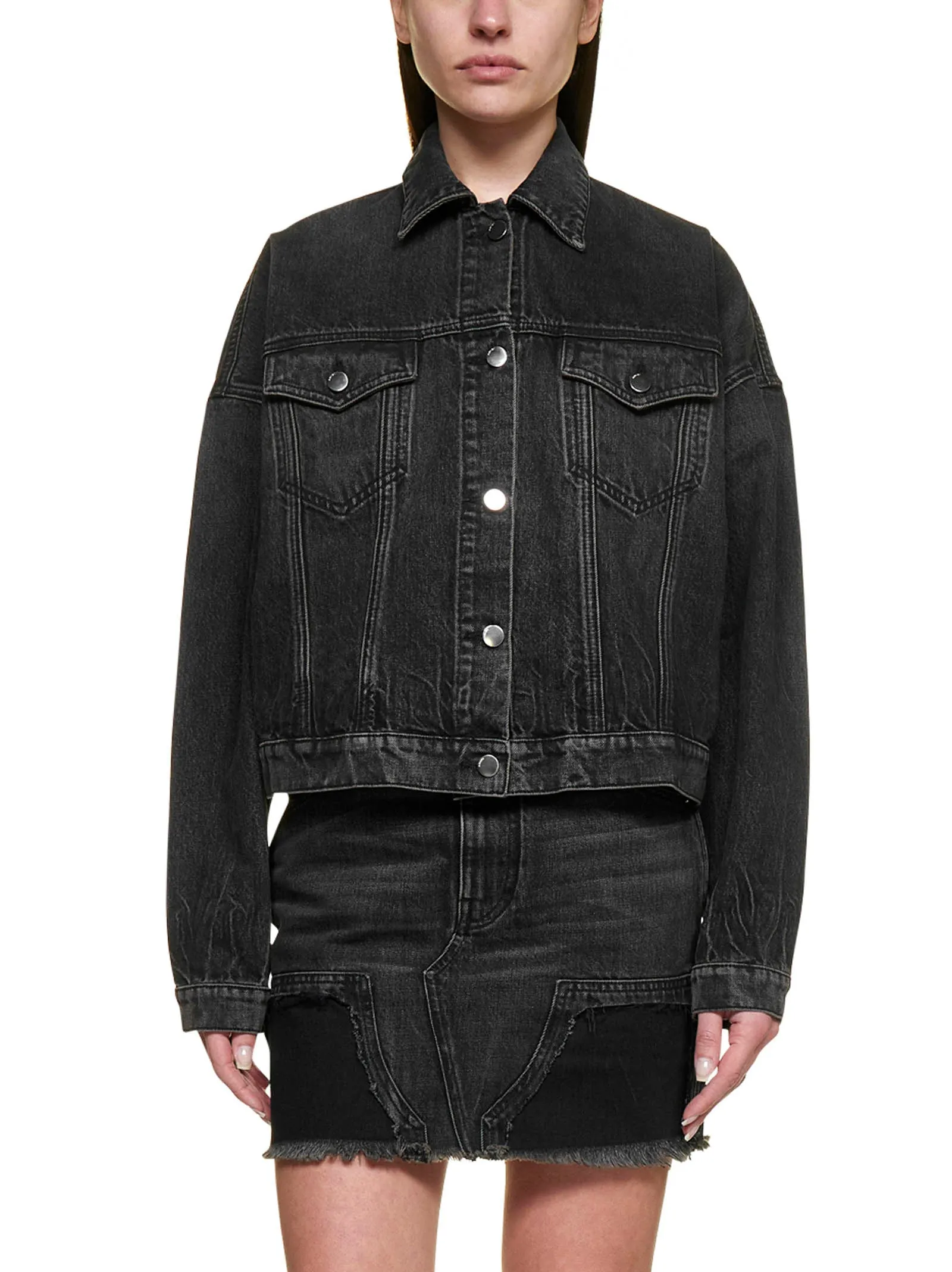 Amiri Frayed Edge Panelled Denim Mini Skirt