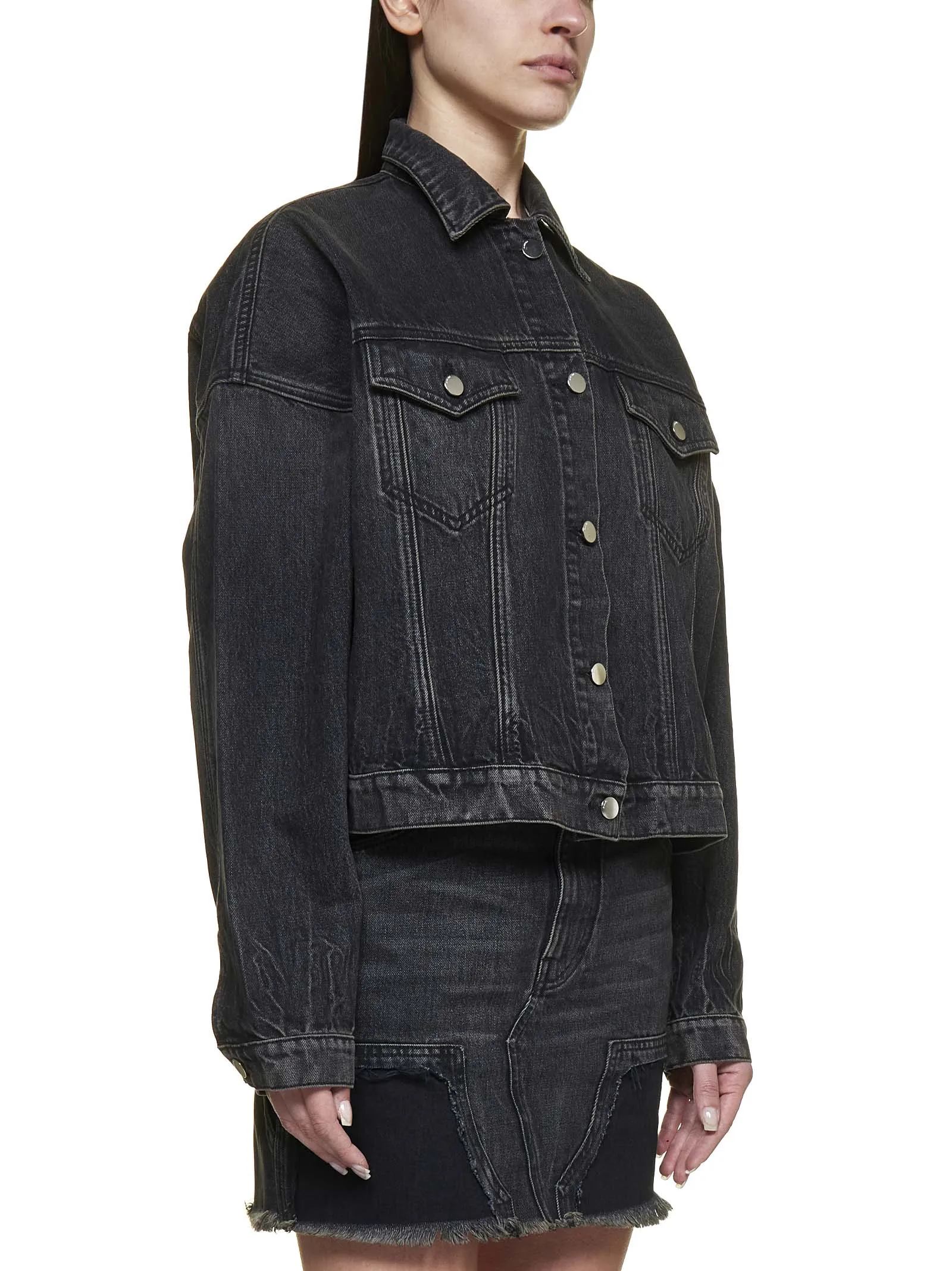 Amiri Frayed Edge Panelled Denim Mini Skirt