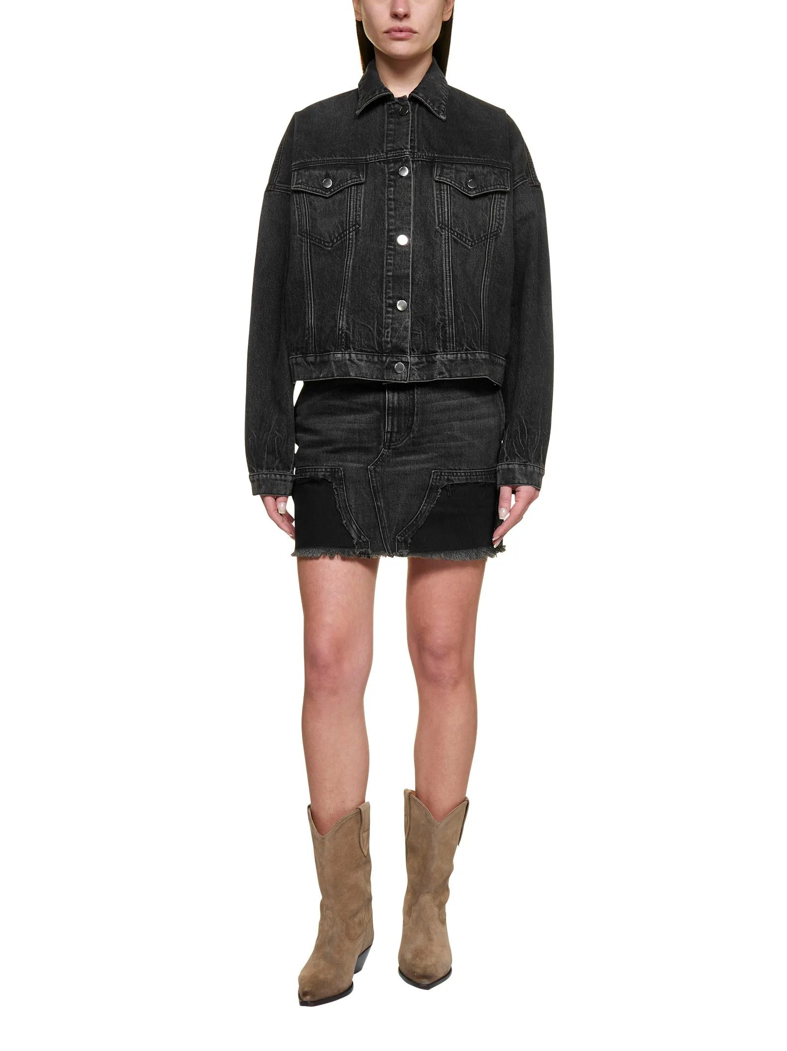Amiri Frayed Edge Panelled Denim Mini Skirt