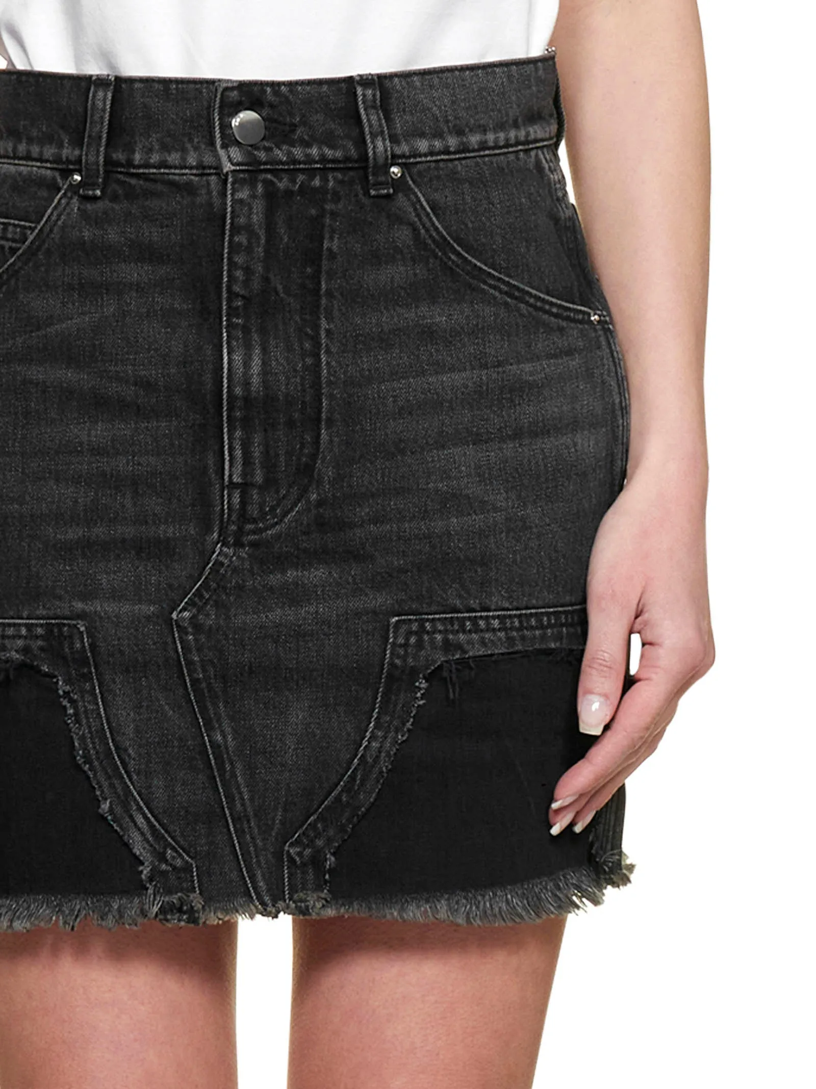 Amiri Frayed Edge Panelled Denim Mini Skirt