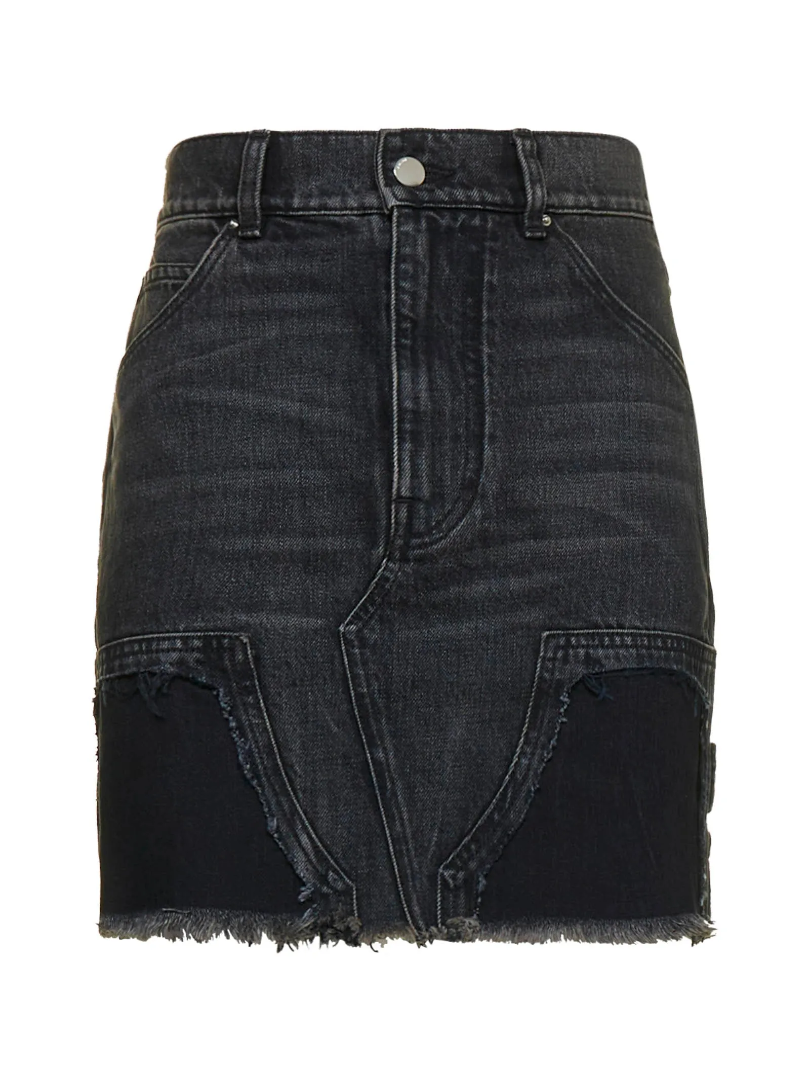 Amiri Frayed Edge Panelled Denim Mini Skirt