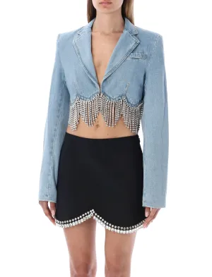 Area Embellished Long-Sleeved Cropped Denim Jacket