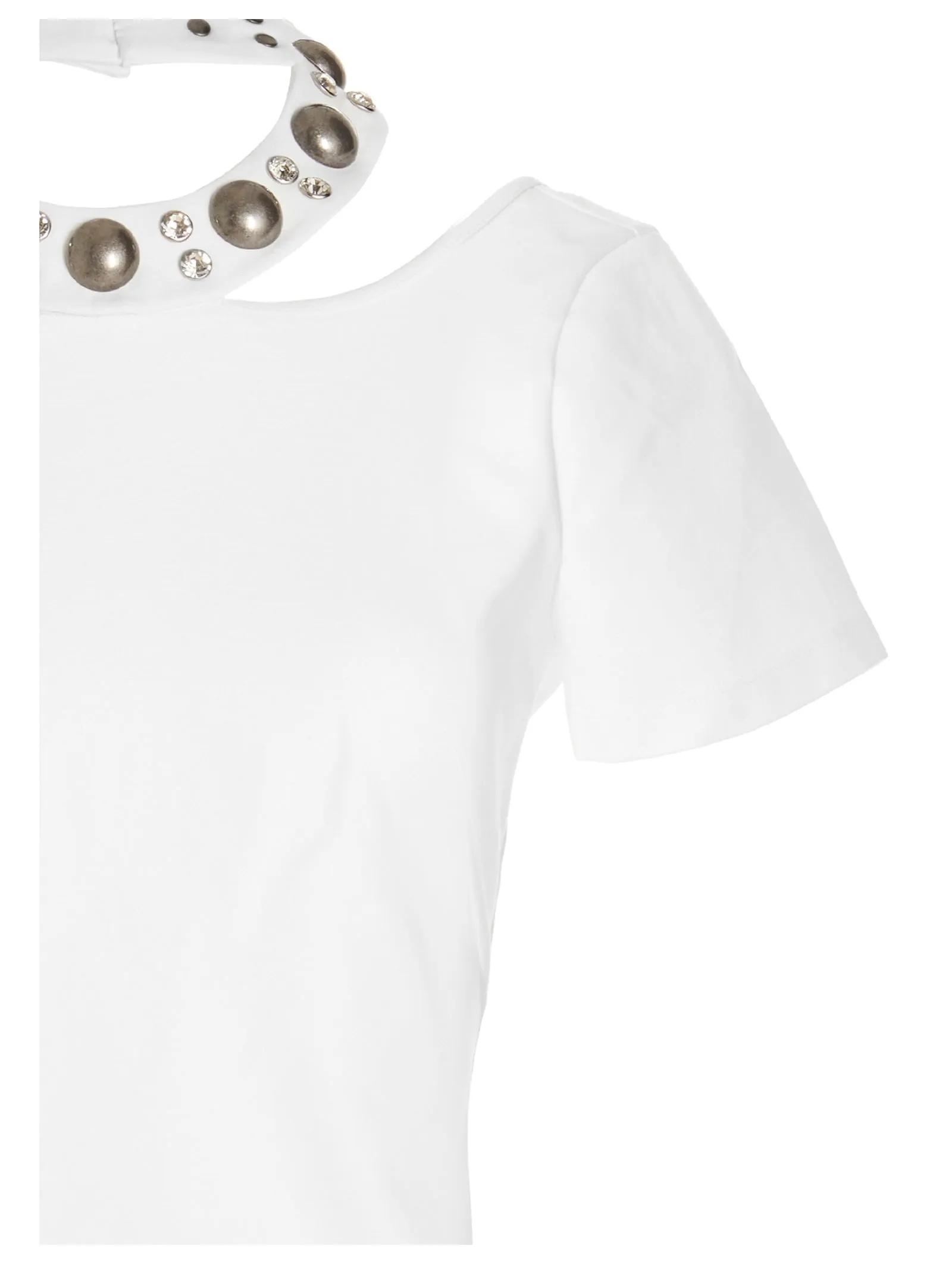 Area Studded Collar Cut-Out Detailed T-Shirt
