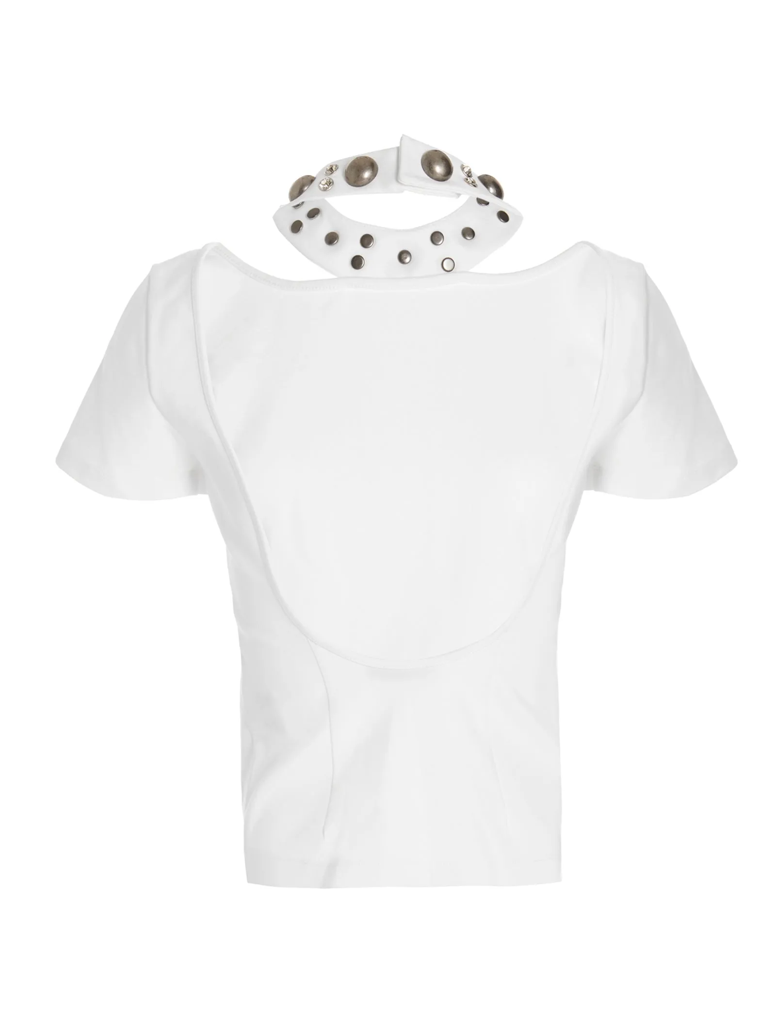 Area Studded Collar Cut-Out Detailed T-Shirt