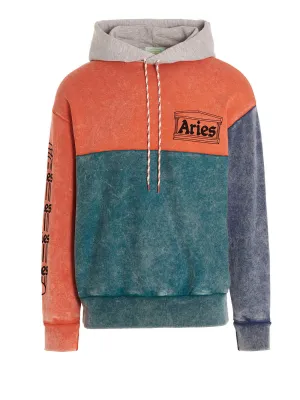 Aries Color-Block Logo Printed Drawstring Hoodie