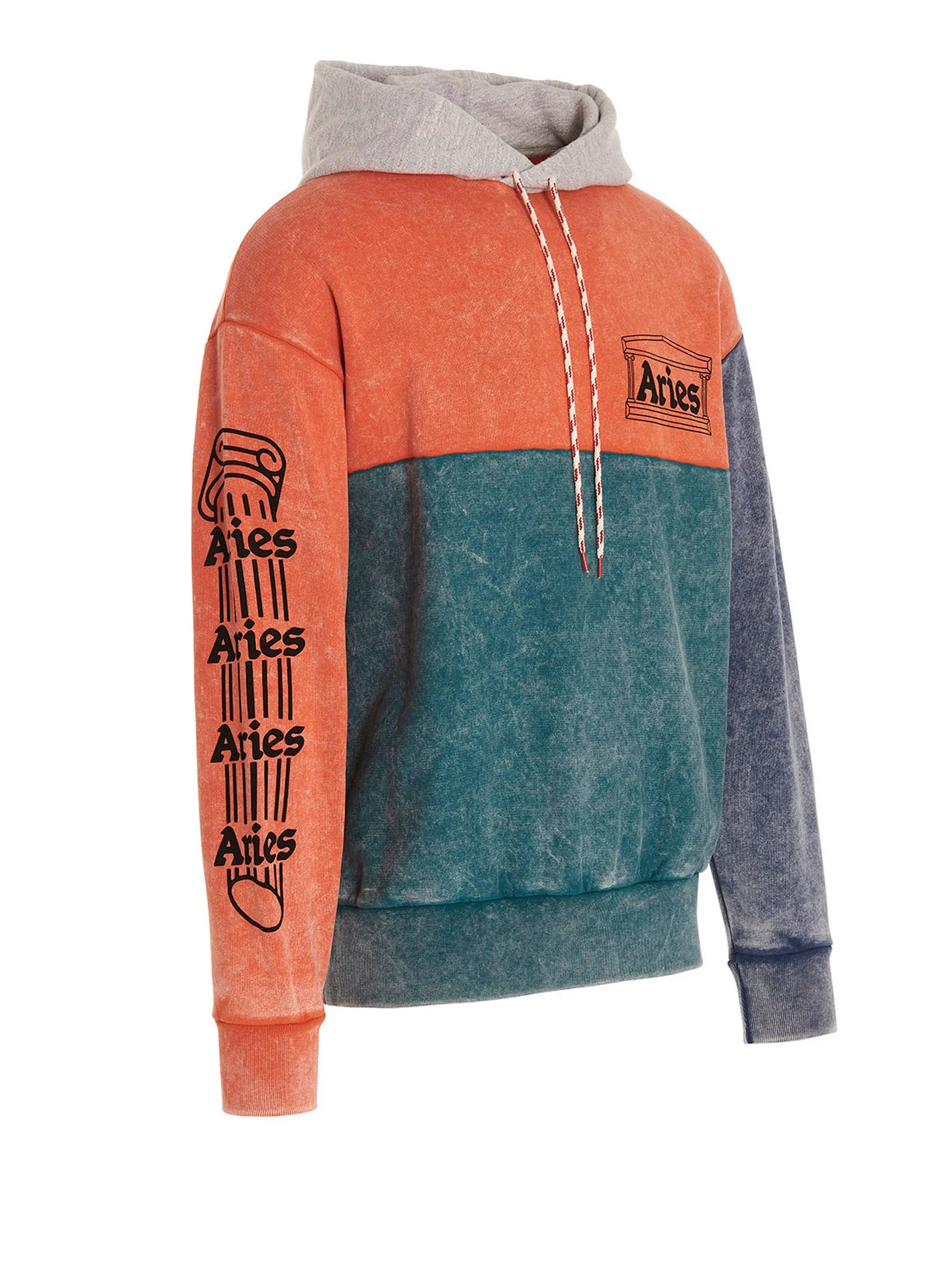 Aries Color-Block Logo Printed Drawstring Hoodie