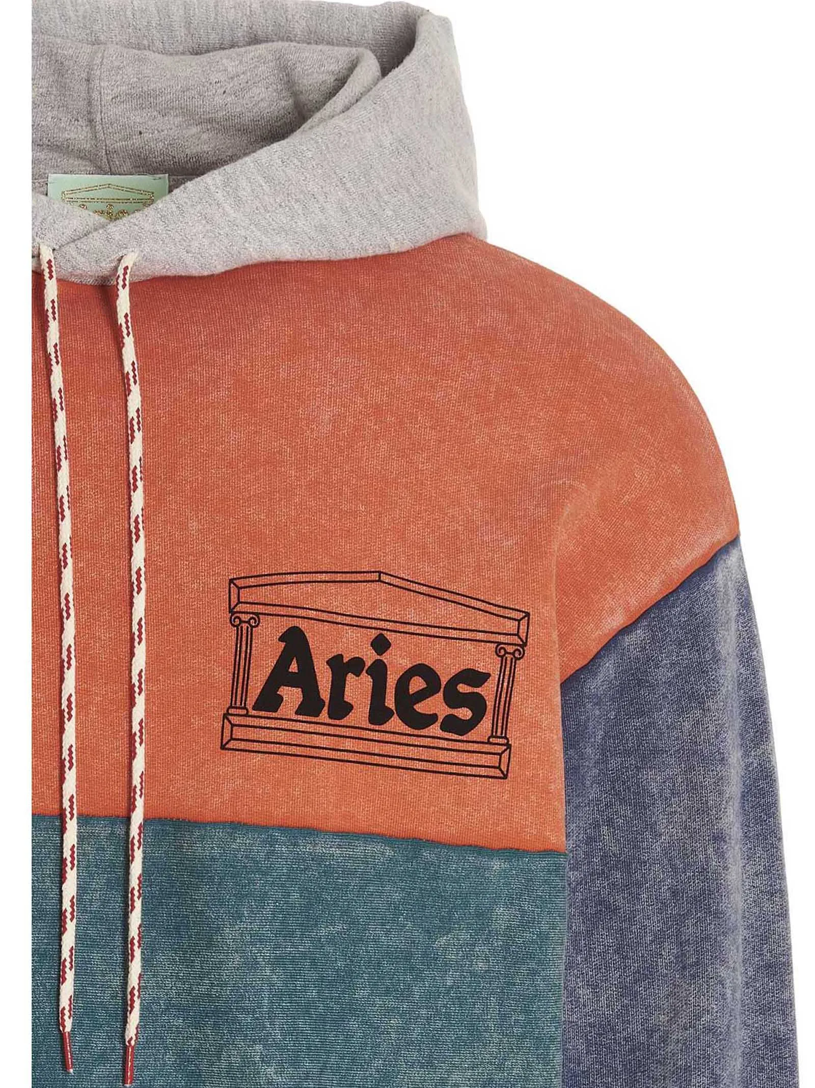 Aries Color-Block Logo Printed Drawstring Hoodie