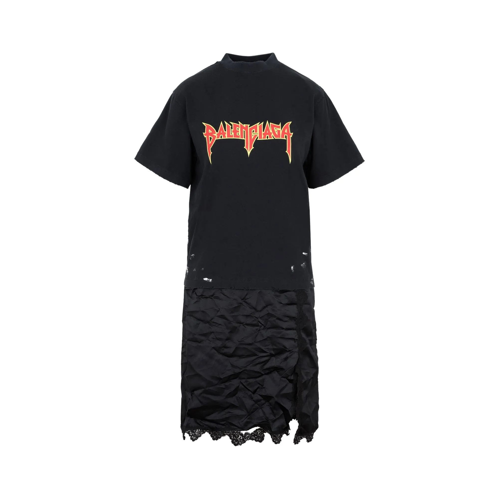 Balenciaga Logo Printed Crinkled T-Shirt Dress