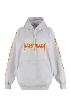 Balenciaga Logo Printed Distressed Drawstring Hoodie