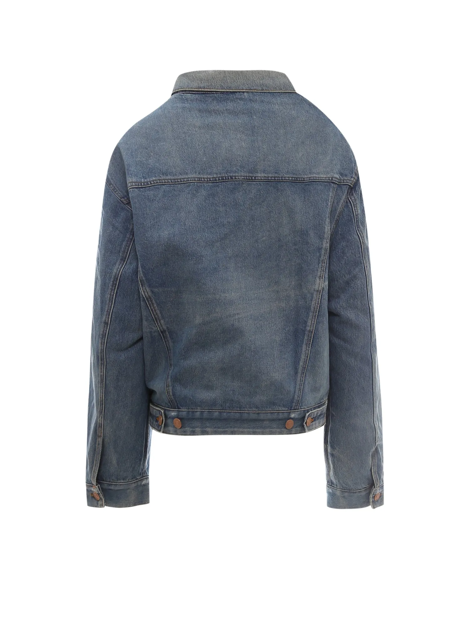 Balenciaga Off-Shoulder Buttoned Denim Jacket