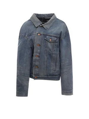 Balenciaga Off-Shoulder Buttoned Denim Jacket
