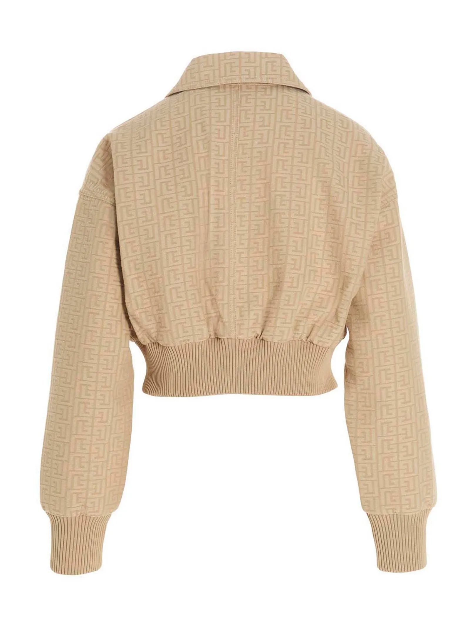 Balmain Allover Logo Jacquard Cropped Bomber Jacket