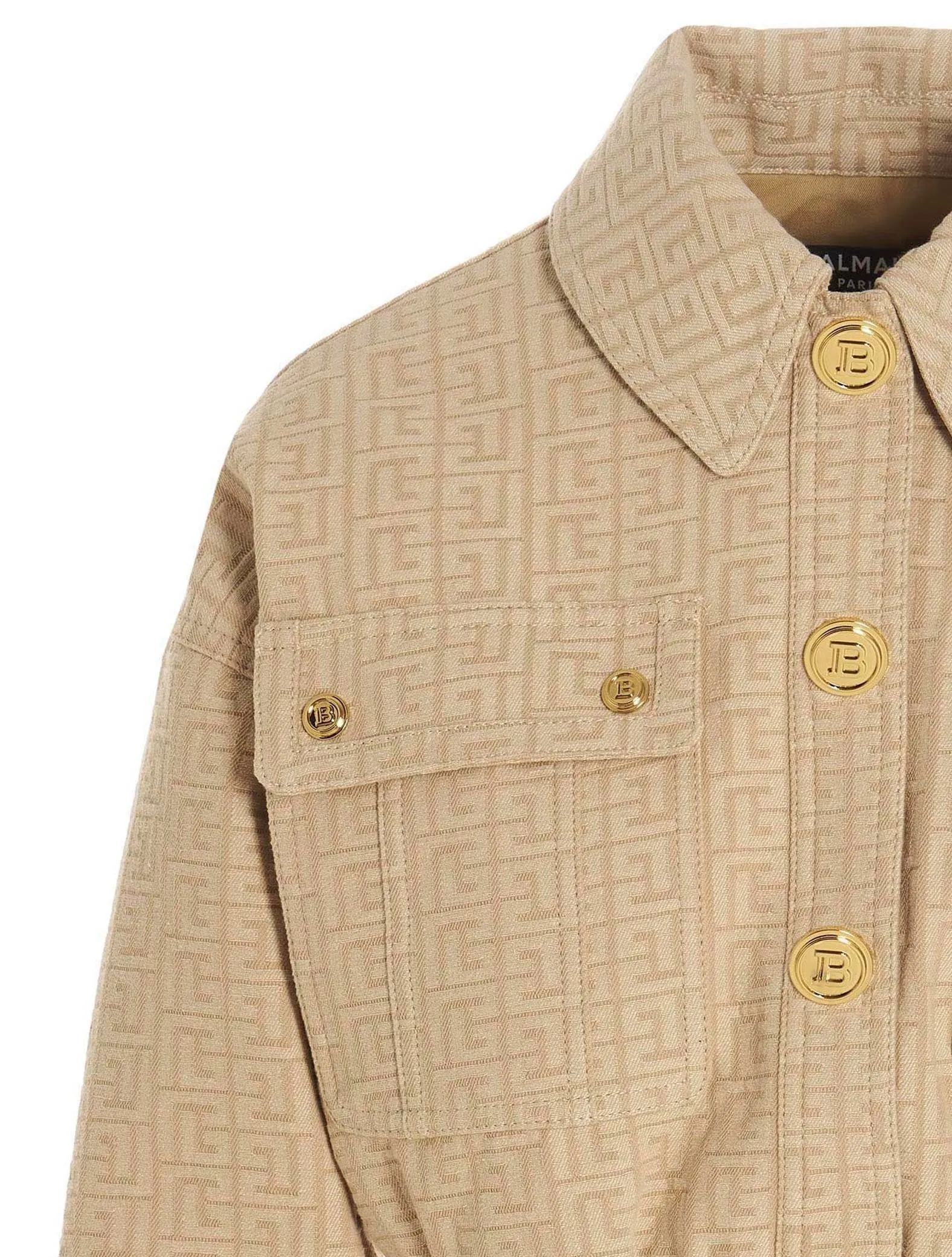 Balmain Allover Logo Jacquard Cropped Bomber Jacket