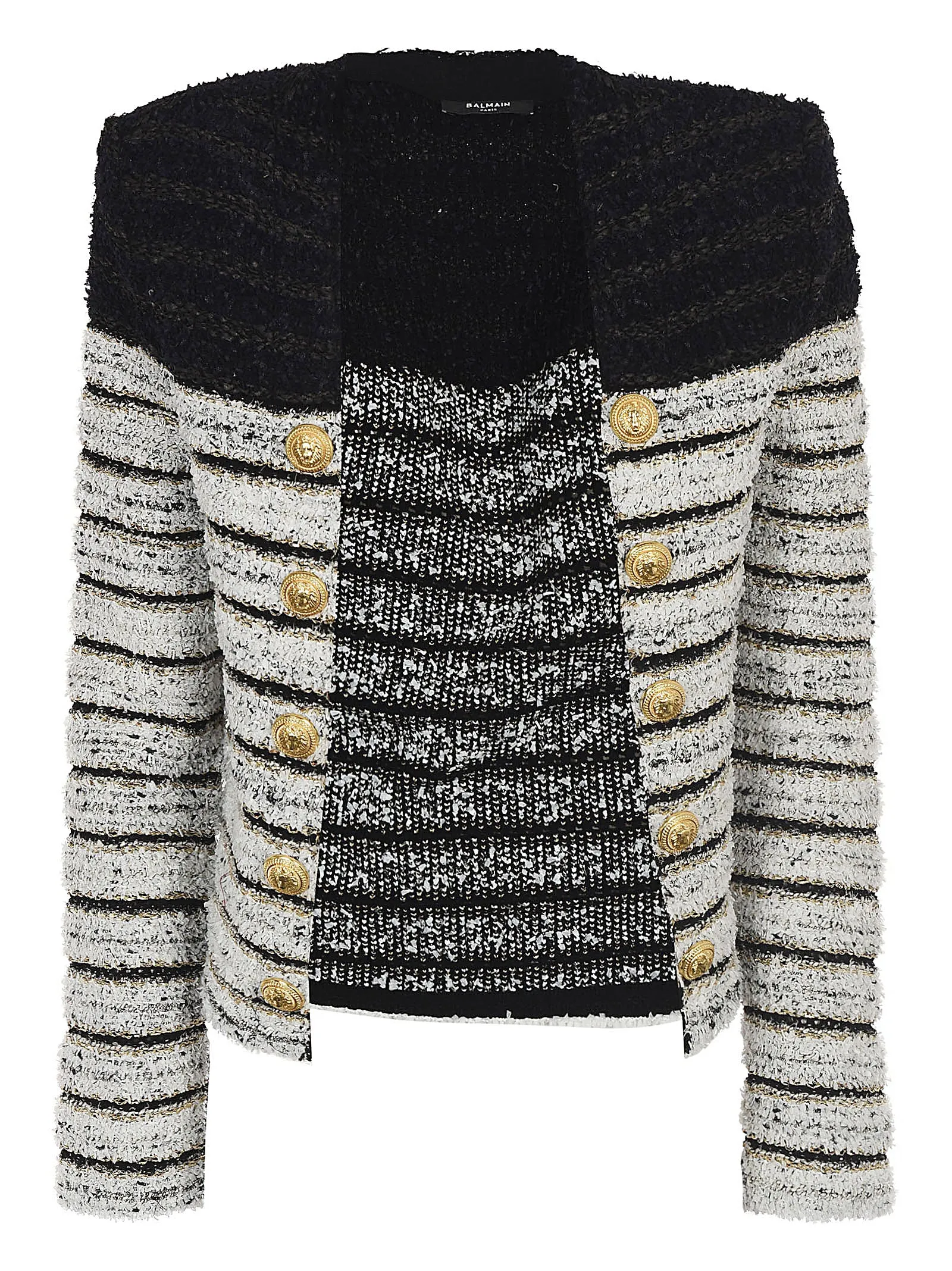 Balmain Button Embellished Stripe Tweed Jacket