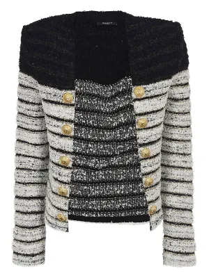 Balmain Button Embellished Stripe Tweed Jacket