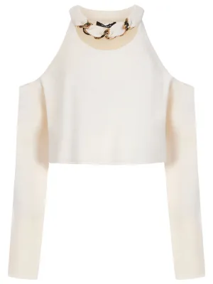 Balmain Cold-Shoulder Cut Out Cropped Knitted Top