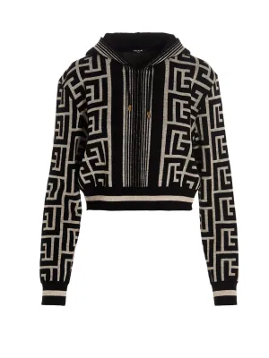 Balmain Maxi Monogram Cropped Zipped Hoodie