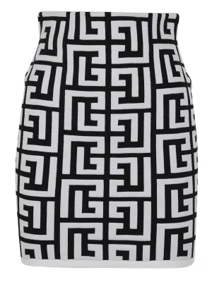 Balmain Monogram High Waist Zipped Mini Skirt