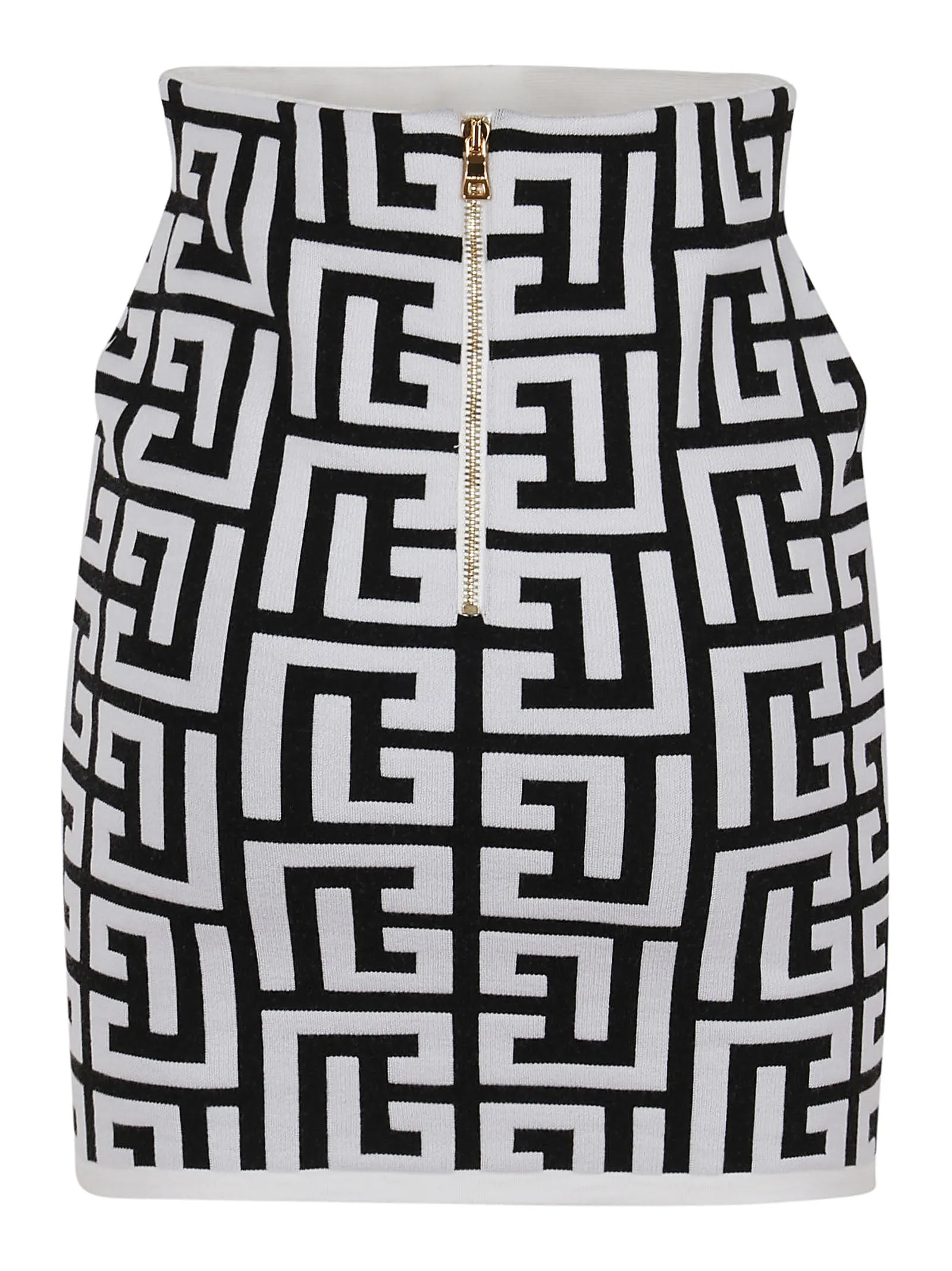 Balmain Monogram High Waist Zipped Mini Skirt